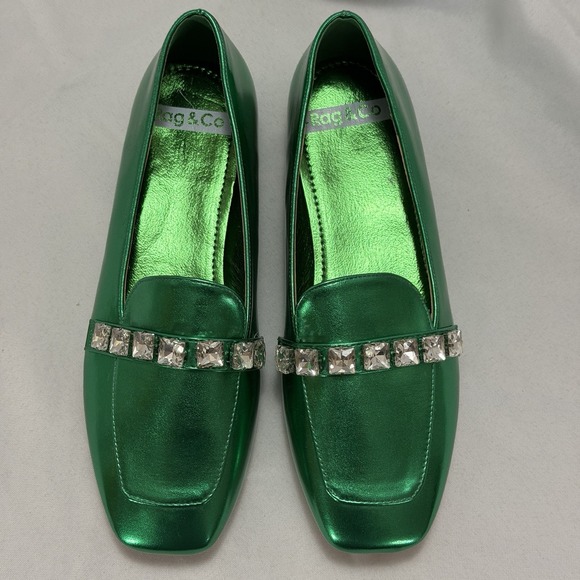 Metallic Emerald Rhinestone Loafers Sz 7 Statement Glam Rag & Co Celosia Maximal - Picture 3 of 9